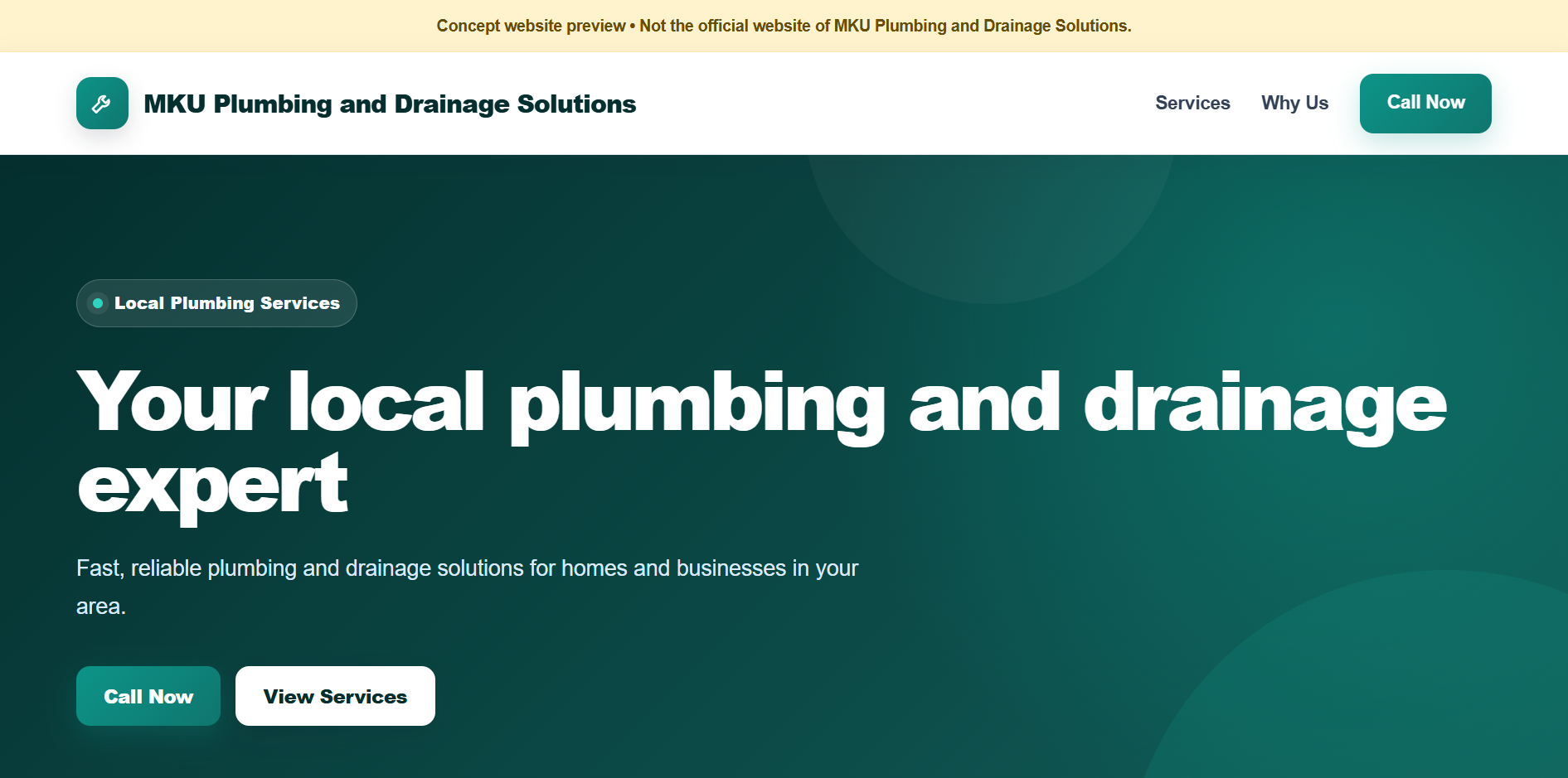MKU Plumbing and Drainage Solutions website concept