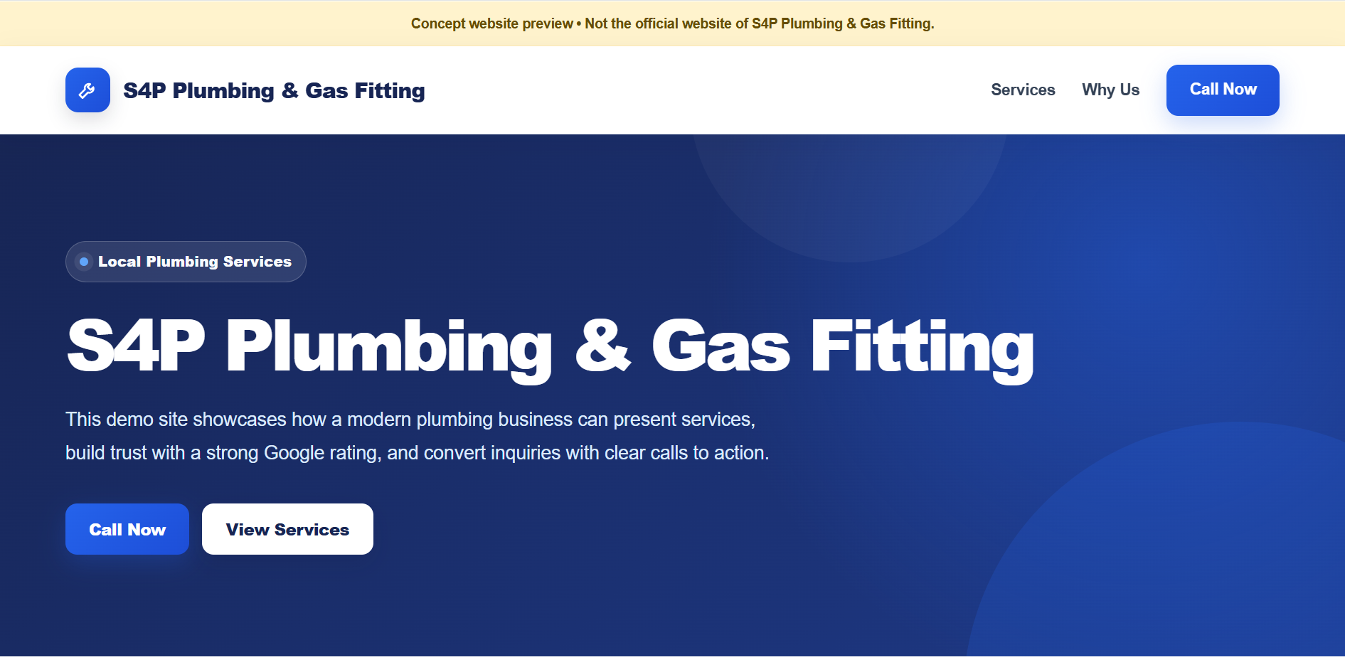 S4P Plumbing and Gas Fitting website concept
